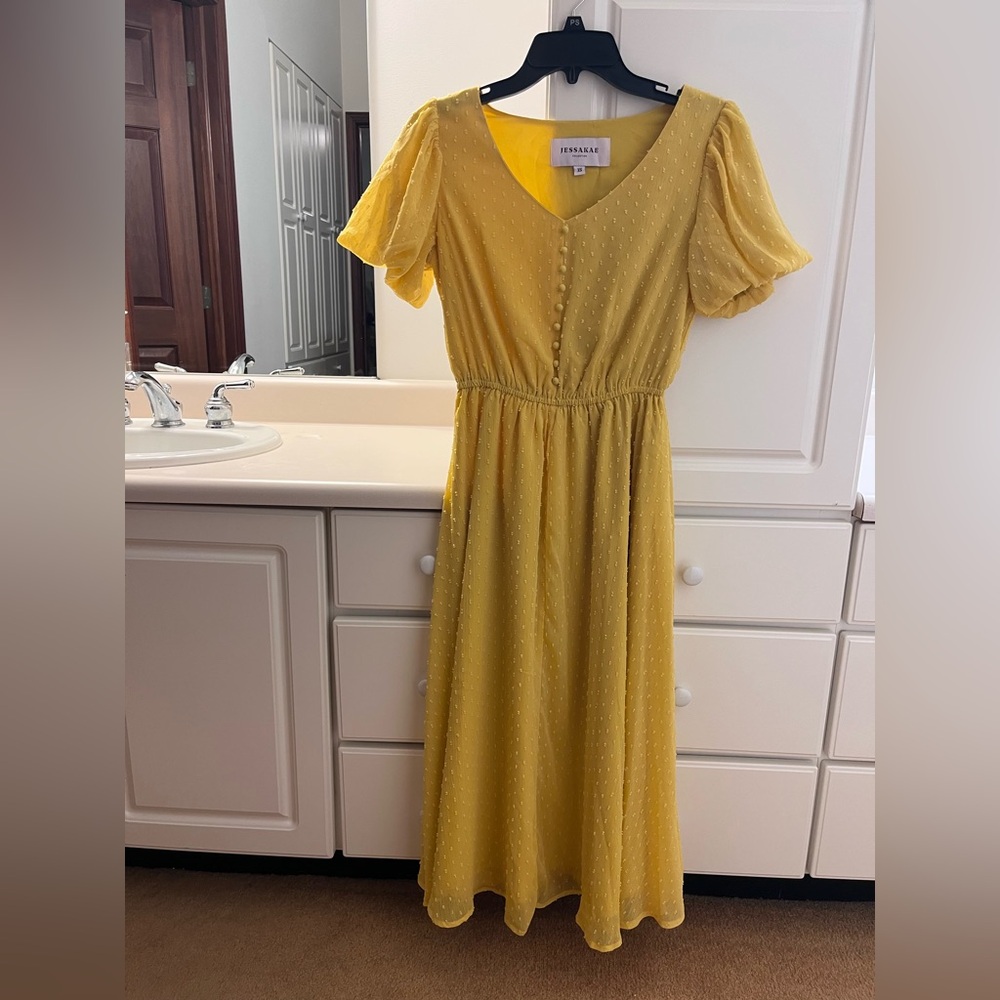 JessaKae Yellow Ruffled Midi Sundress